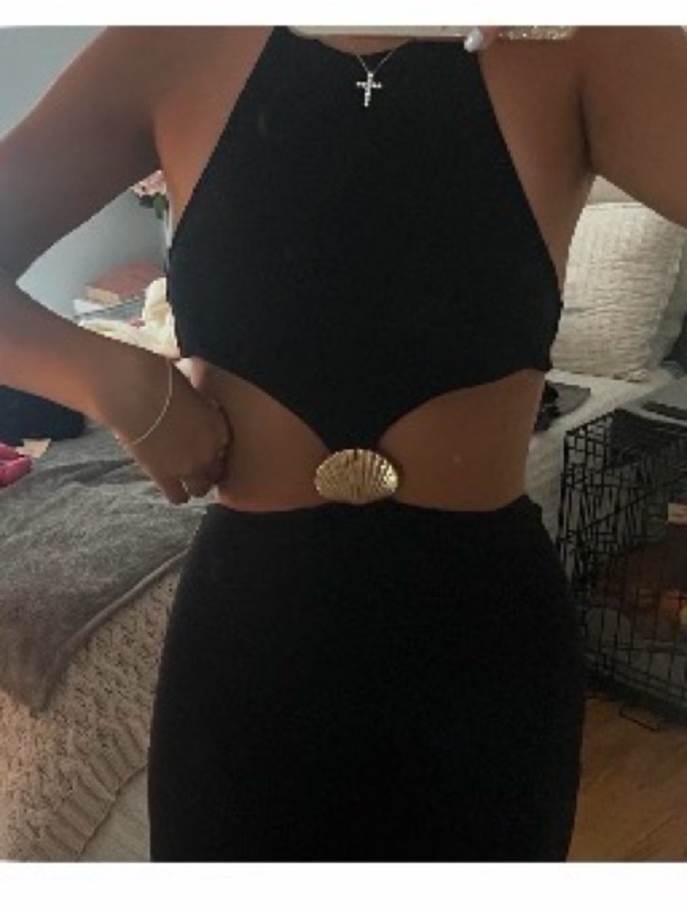 White Fox Boutique Black Cutout Halter Maxi with Ring Detail - Picture 2 of 2